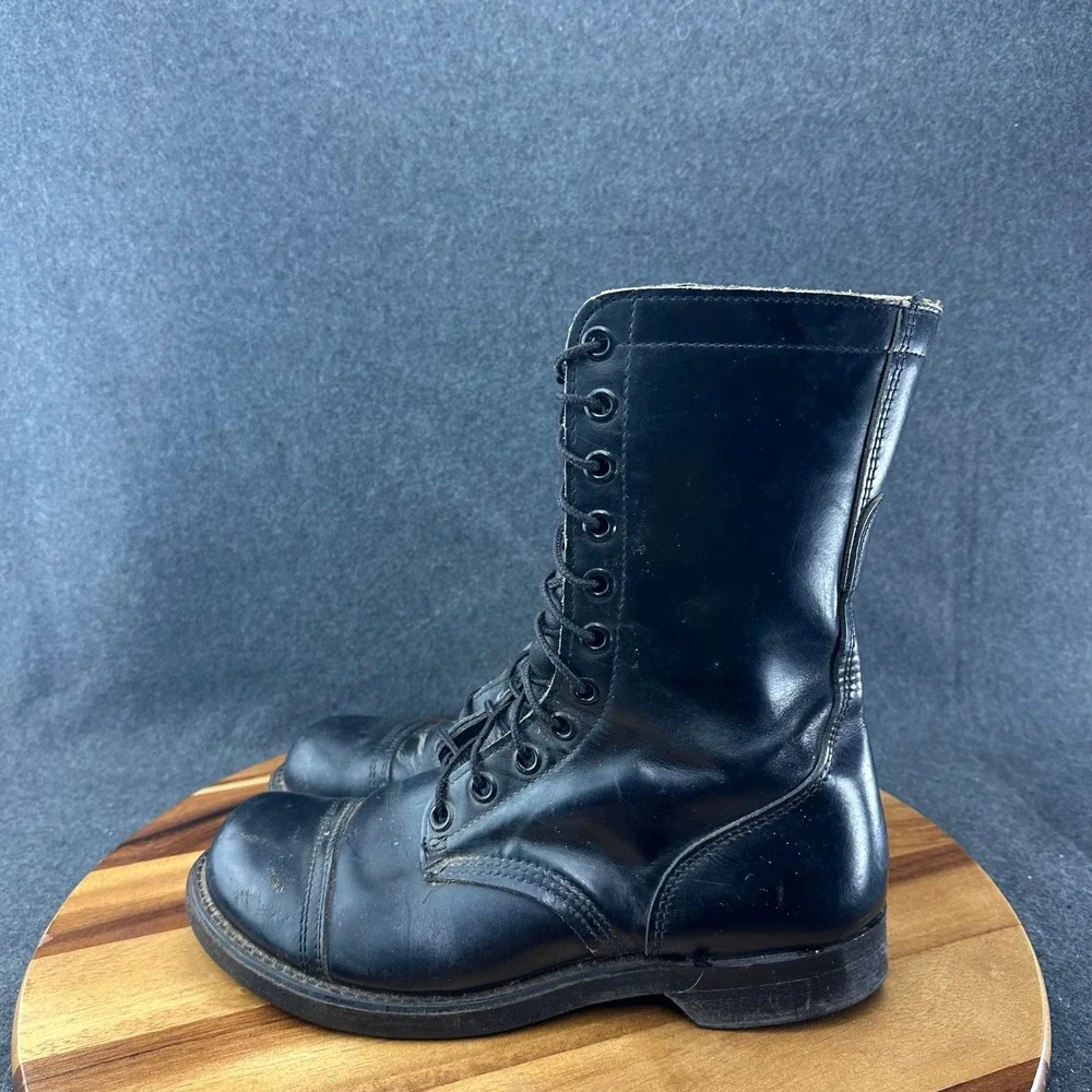 Vtg Black Leather Military Paratrooper Combat Jump Boots Cap Toe USA Made 10R
